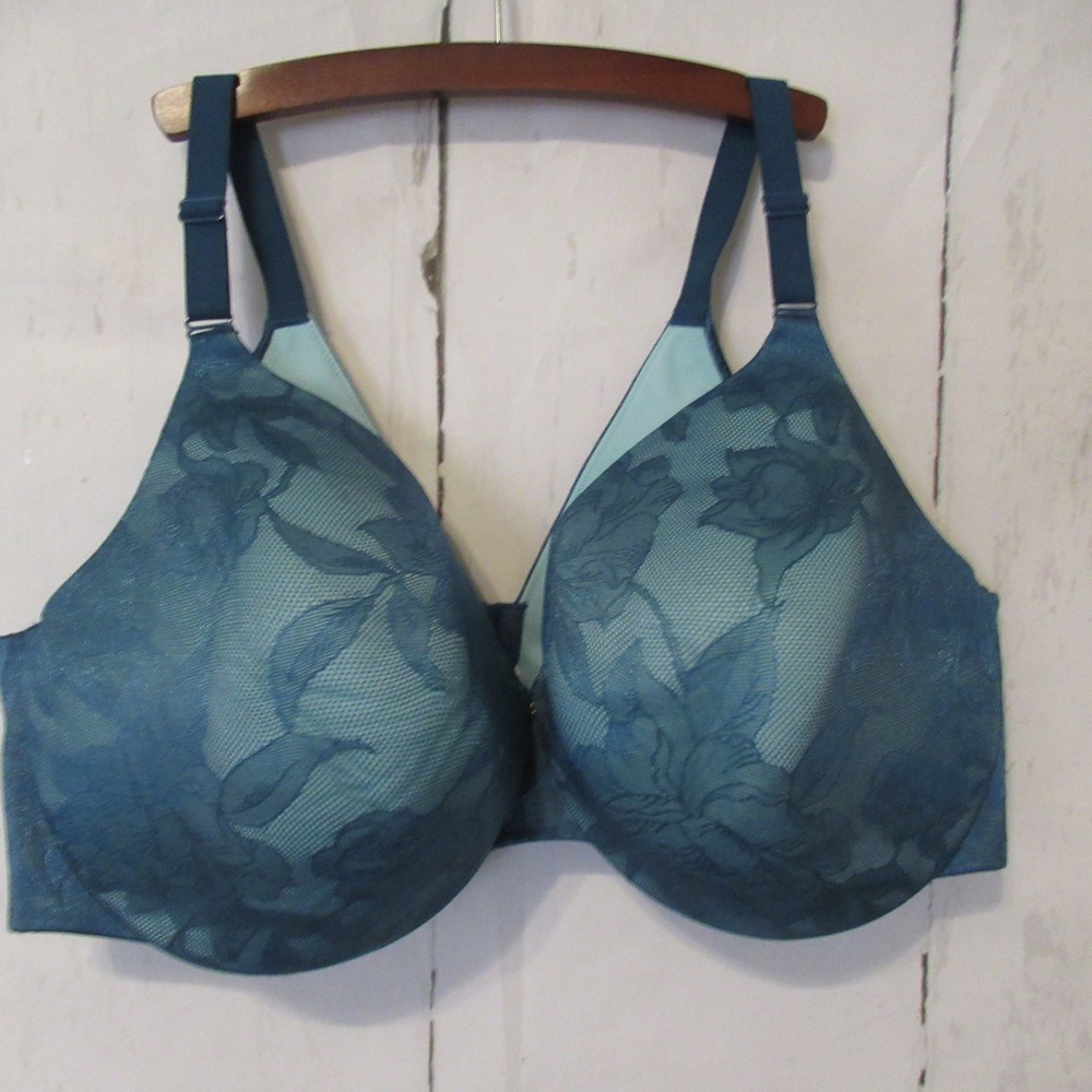 Cacique Bra 48DDD Blue Lace Lightly Lined Full Coverage Underwire Plus Size